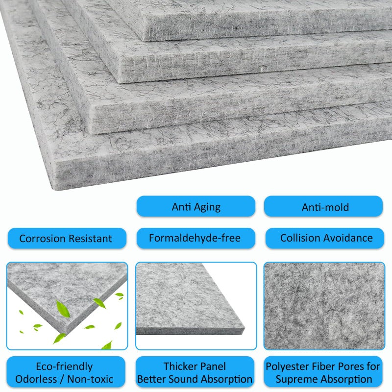 BXI Thickened Sound Absorbing Panels - 12 Pack 12 X 12 X 0.5 Inches Dense Acoustic Panels, Echo Noise Reducing Sound Panels, Tackable Studio Panels for Wall and Ceiling Acoustic Treatment - Image 5